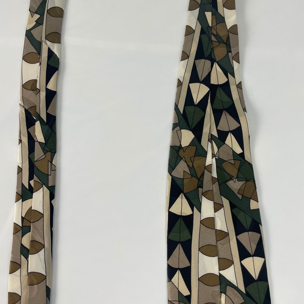 Vintage 90s Silk Tie Abstract Bachrach Screenplay by Martin Wong Geometric Olive - Picture 7 of 12